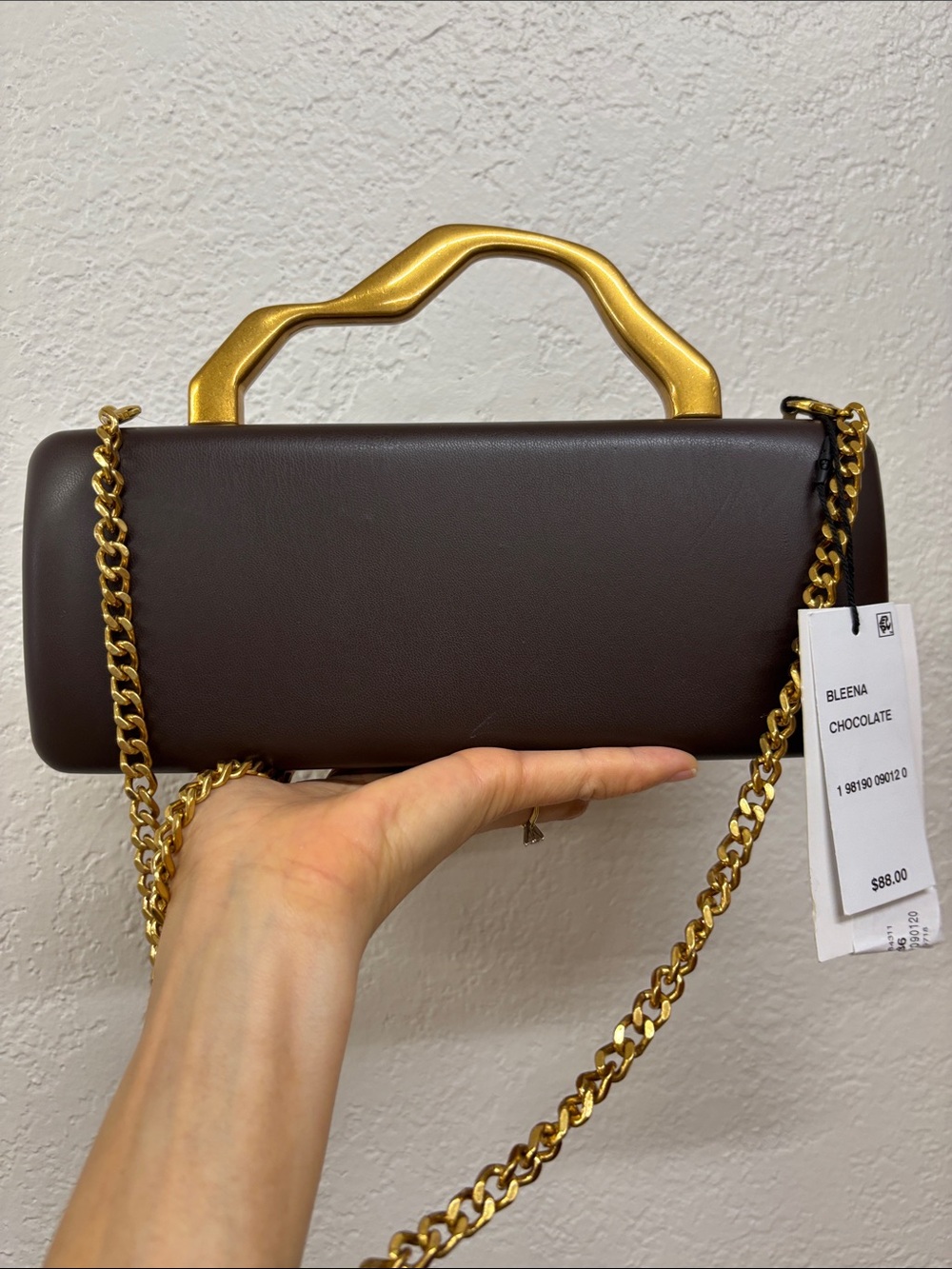 Steve Madden bleena chocolate Clutch with Gold Handle and Chain
